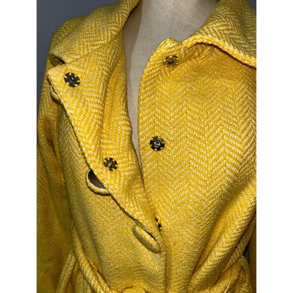 Kushcush Anthropologie Women’s Vintage Silk Tweed Yellow Coat Size L Preppy Y2K - Picture 4 of 11